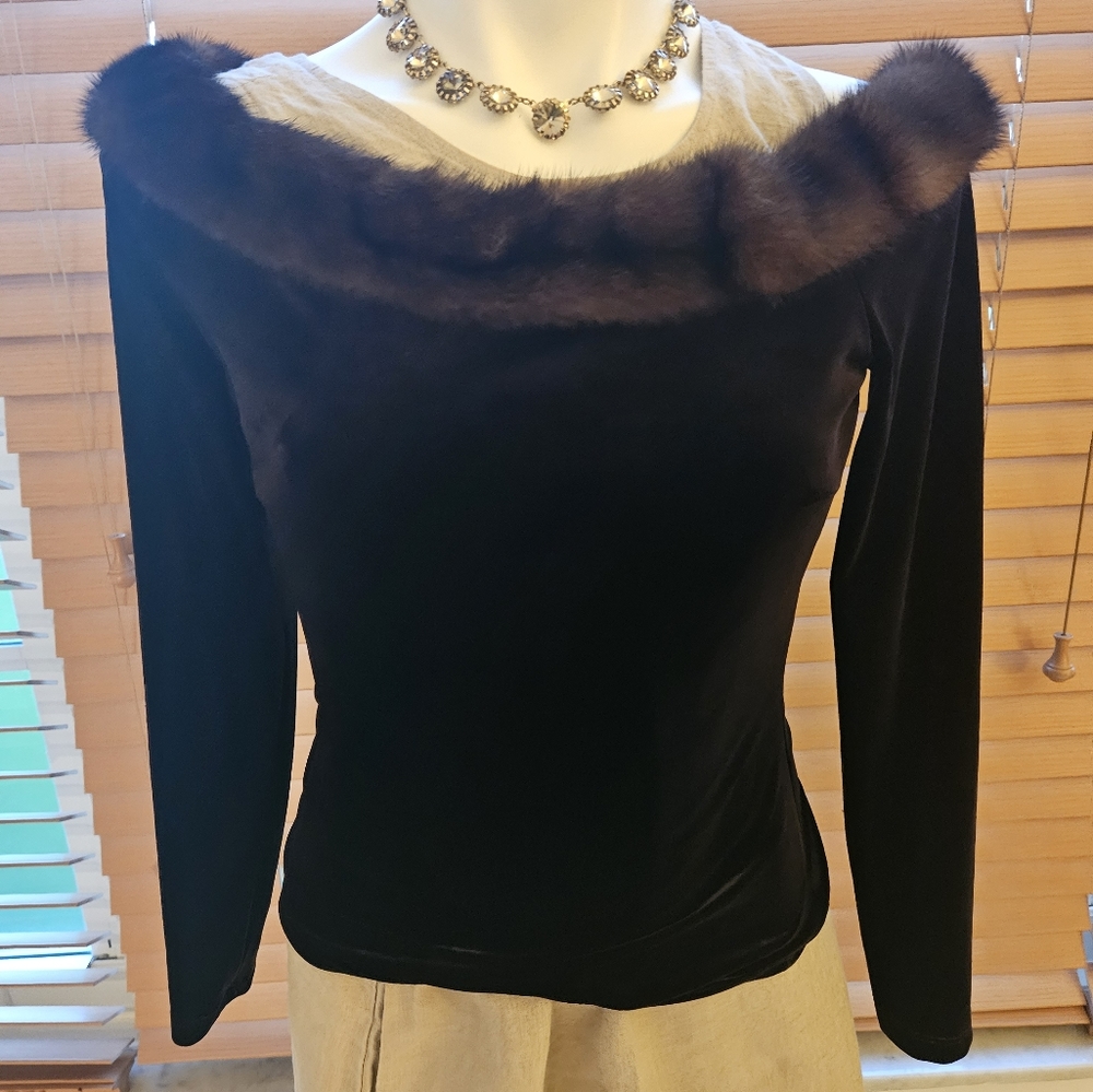 Vintage velvet long sleeve fau fur top